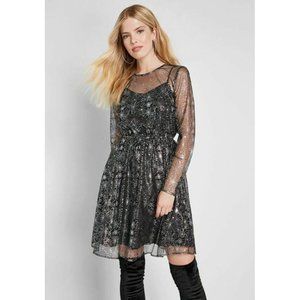 Modcloth Dazzle Do It Black Silver Spider Webs